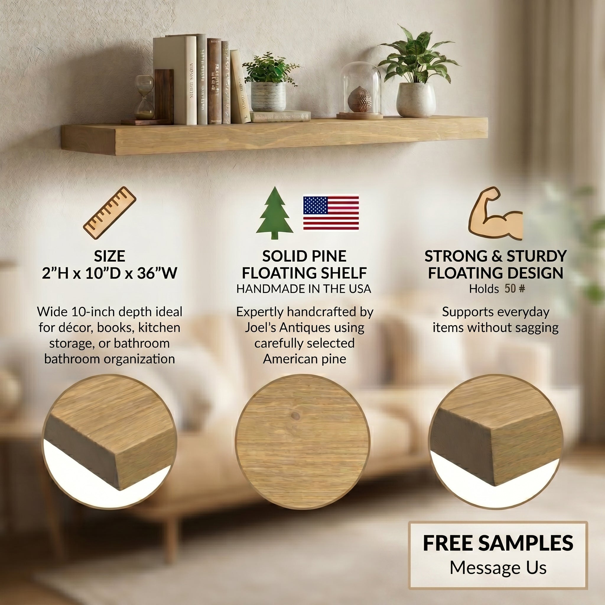 Deep Storage Floating Shelf – 2” Thick, 12” Deep