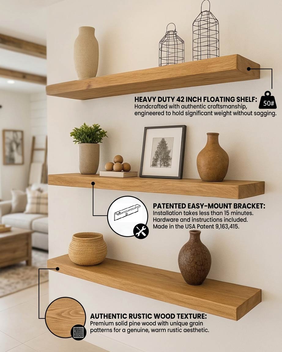 Deep Storage Floating Shelf – 2” Thick, 12” Deep