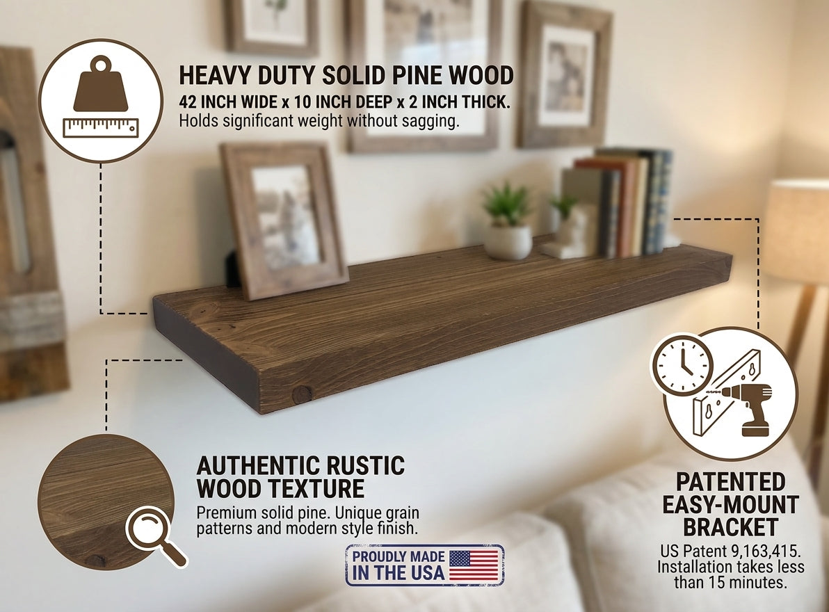 Deep Storage Floating Shelf – 2” Thick, 12” Deep