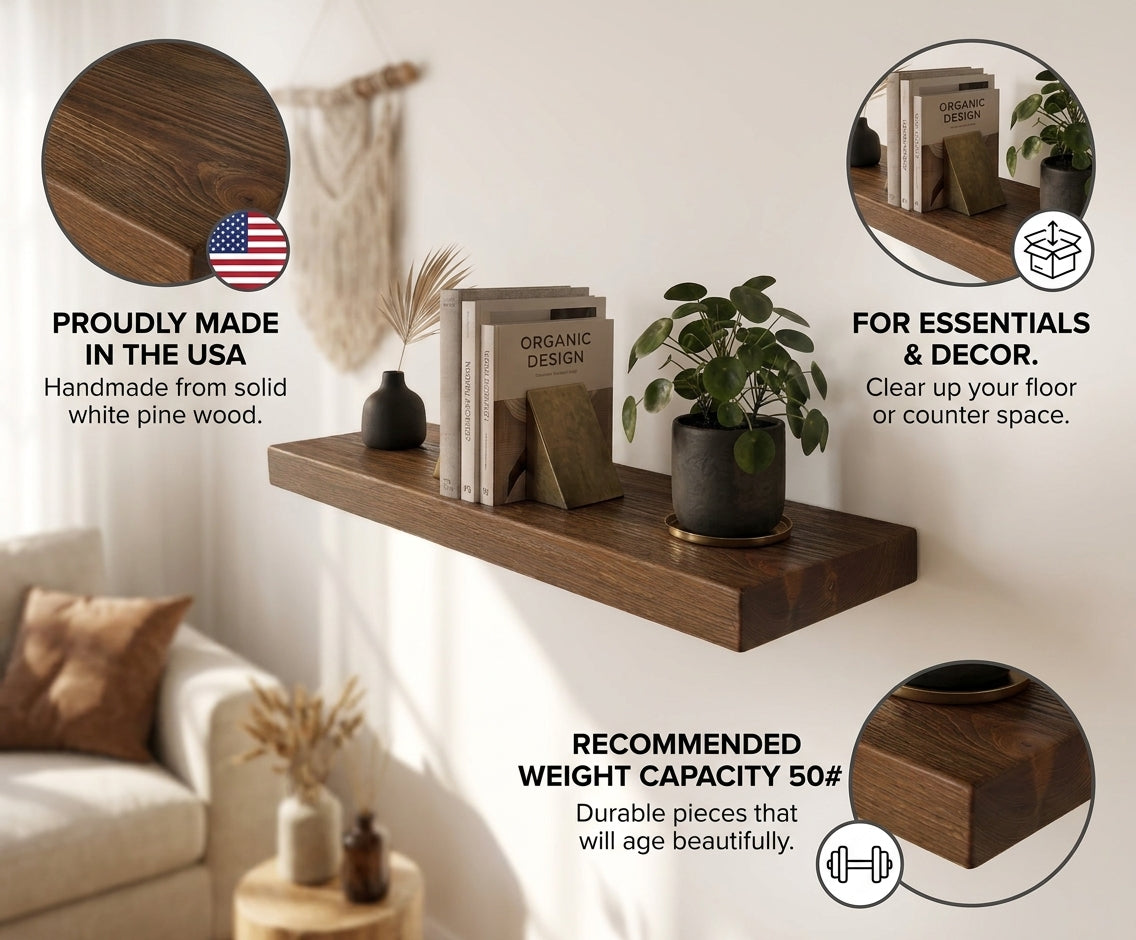 Elite Floating Shelves by Joel – 10 Inch Deep Solid Wood Shelves, Handmade in the USA