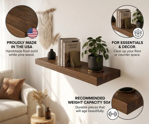 Elite Floating Shelves by Joel – 10 Inch Deep Solid Wood Shelves, Handmade in the USA